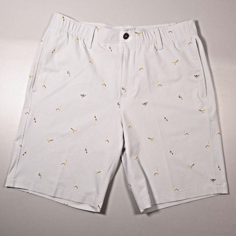 Under Armour Mens 34x9 Golf Shorts Gray AOP Birds Printed Stretch